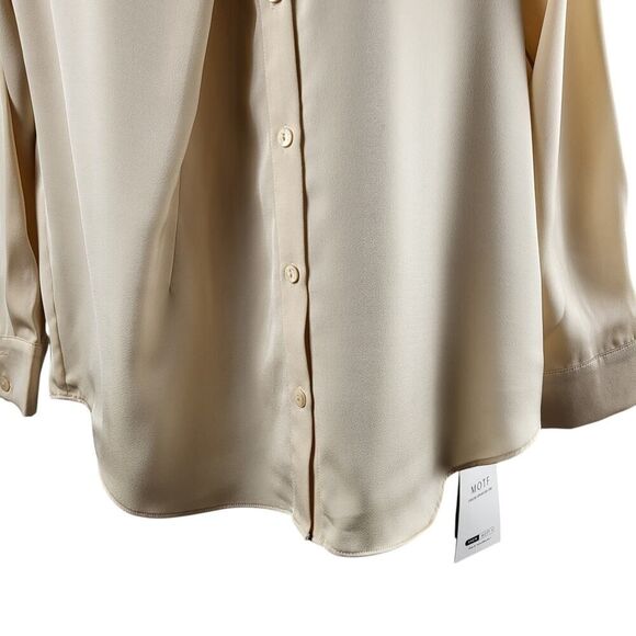 NEW MOTF X-Small Peach Beige Mock Neck Blouse Yoke Box Pleat Shirt tail Office - Picture 9 of 15